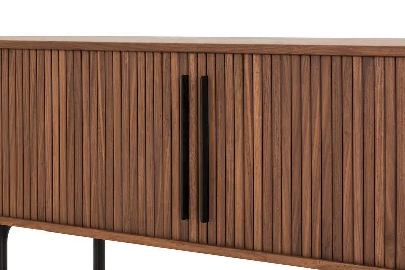Noira oval TV-benk i valnøtt 150x45 cm med ribber - Mørkebrunt / brunt tre - Møbler - Mediamøbel & tv møbel - TV-benk & mediabenk
