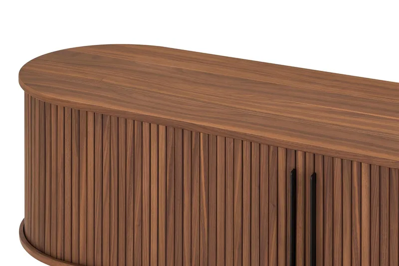 Noira oval TV-benk i valnøtt 150x45 cm med ribber - Mørkebrunt / brunt tre - Møbler - Mediamøbel & tv møbel - TV-benk & mediabenk