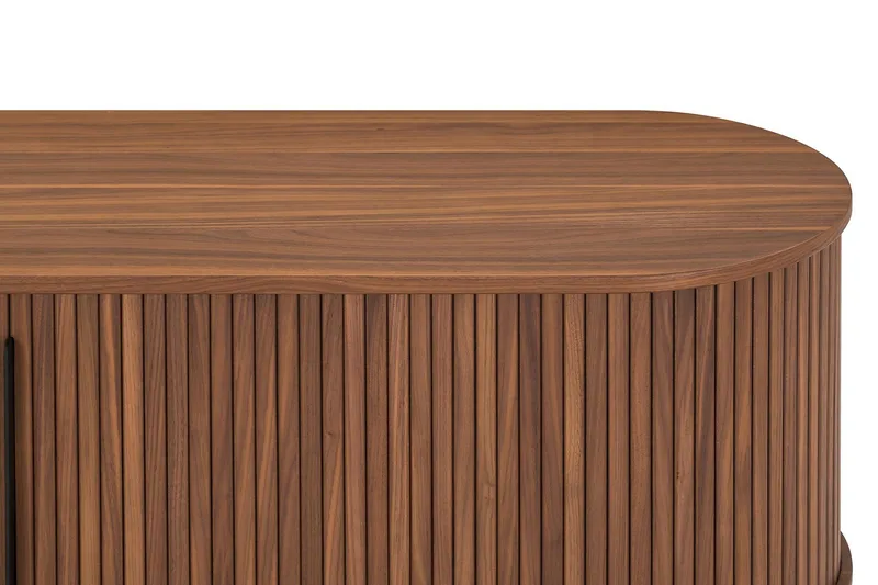 Noira oval TV-benk i valnøtt 150x45 cm med ribber - Mørkebrunt / brunt tre - Møbler - Mediamøbel & tv møbel - TV-benk & mediabenk