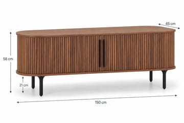 Noira oval TV-benk i valnøtt 150x45 cm med ribber - Mørkebrunt / brunt tre - Møbler - Mediamøbel & tv møbel - TV-benk & mediabenk