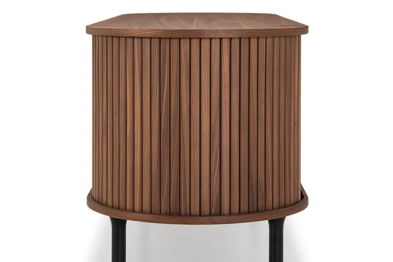 Noira oval TV-benk i valnøtt 150x45 cm med ribber - Mørkebrunt / brunt tre - Møbler - Mediamøbel & tv møbel - TV-benk & mediabenk