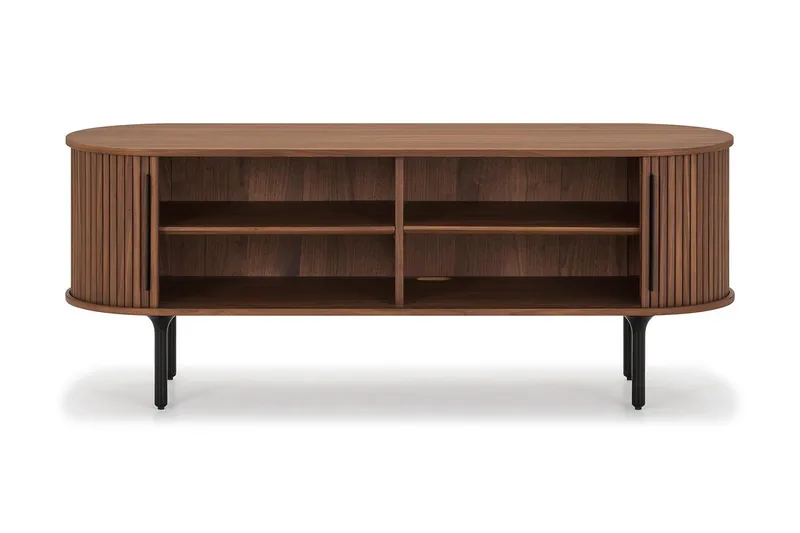 Noira oval TV-benk i valnøtt 150x45 cm med ribber - Mørkebrunt / brunt tre - Møbler - Mediamøbel & tv møbel - TV-benk & mediabenk