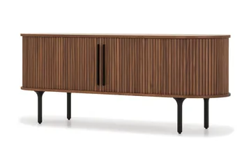 Noira oval TV-benk i valnøtt 150x45 cm med ribber - Mørkebrunt / brunt tre - Møbler - Mediamøbel & tv møbel - TV-benk & mediabenk