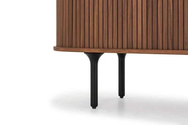 Noira oval TV-benk i valnøtt 150x45 cm med ribber - Mørkebrunt / brunt tre - Møbler - Mediamøbel & tv møbel - TV-benk & mediabenk