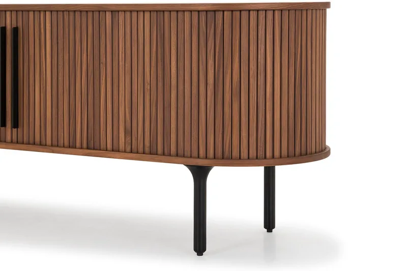 Noira Oval TV-benk Valnøtt 150x45 cm Ribbet - Mørkebrunt / Brunt Tre - Møbler - Mediamøbel & tv møbel - TV-benk & mediabenk