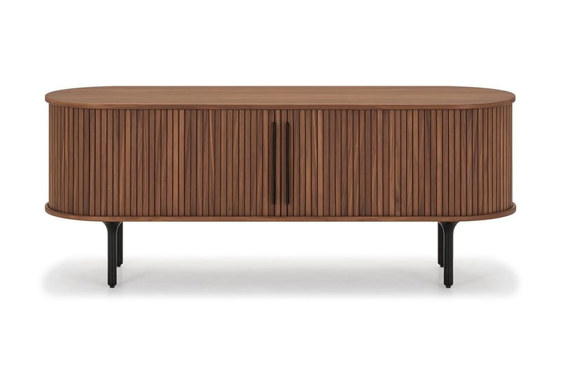 Noira Oval TV-benk Valnøtt 150x45 cm Ribbet, Mørkebrunt / Brunt Tre