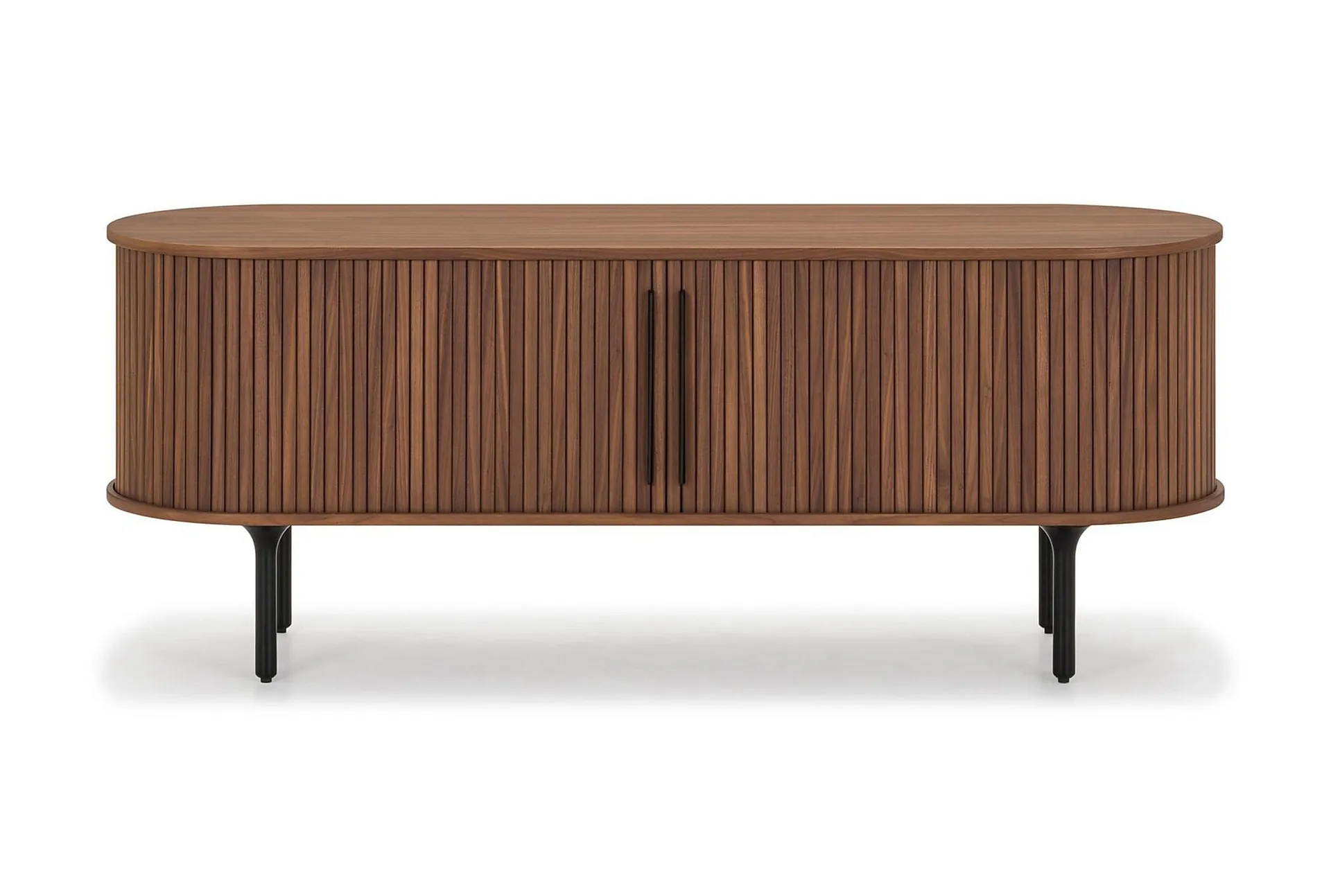 Noira Oval TV-benk Valnøtt 150x45 cm Ribbet - Mørkebrunt / Brunt Tre