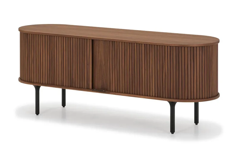 Noira Oval TV-benk Valnøtt 150x45 cm Ribbet - Mørkebrunt / Brunt Tre - Møbler - Mediamøbel & tv møbel - TV-benk & mediabenk