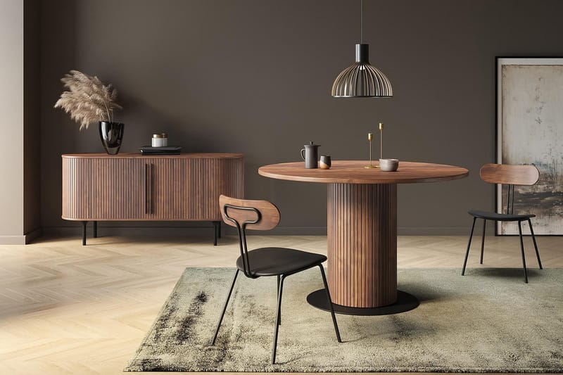 Noira Oval TV-benk Valnøtt 150x45 cm Ribbet - Mørkebrunt / Brunt Tre - Møbler - Mediamøbel & tv møbel - TV-benk & mediabenk