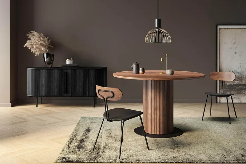 Noira Oval TV-benk Valnøtt 150x45 cm Ribbet - Mørkebrunt / Brunt Tre - Møbler - Mediamøbel & tv møbel - TV-benk & mediabenk