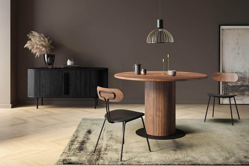 Noira Oval TV-benk Valnøtt 150x45 cm Ribbet - Mørkebrunt / Brunt Tre - Møbler - Mediamøbel & tv møbel - TV-benk & mediabenk