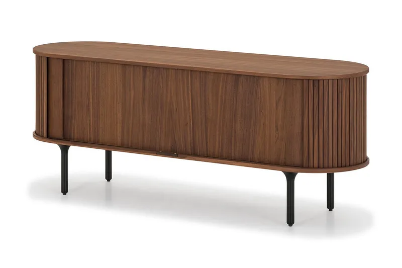Noira Oval TV-benk Valnøtt 150x45 cm Ribbet - Mørkebrunt / Brunt Tre - Møbler - Mediamøbel & tv møbel - TV-benk & mediabenk