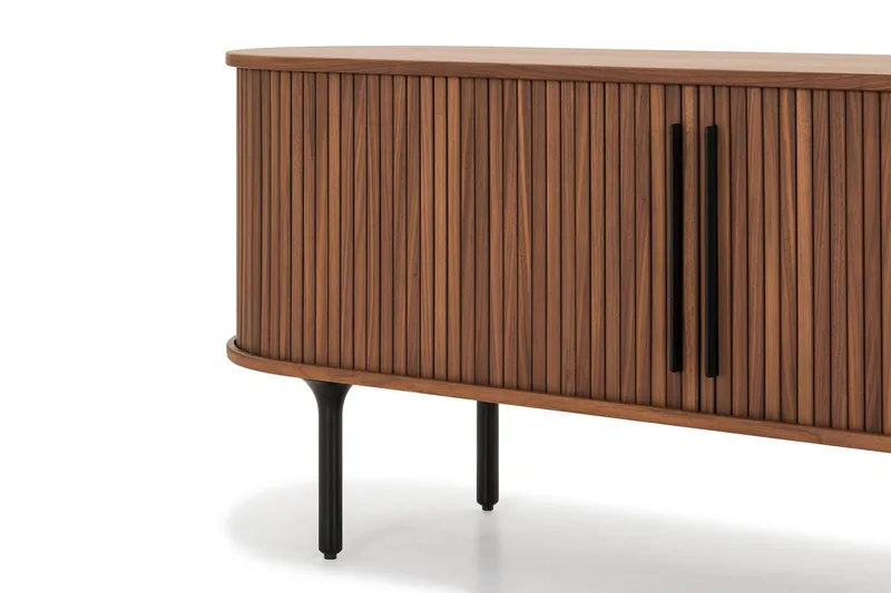 Noira Oval TV-benk Valnøtt 150x45 cm Ribbet - Mørkebrunt / Brunt Tre - Møbler - Mediamøbel & tv møbel - TV-benk & mediabenk