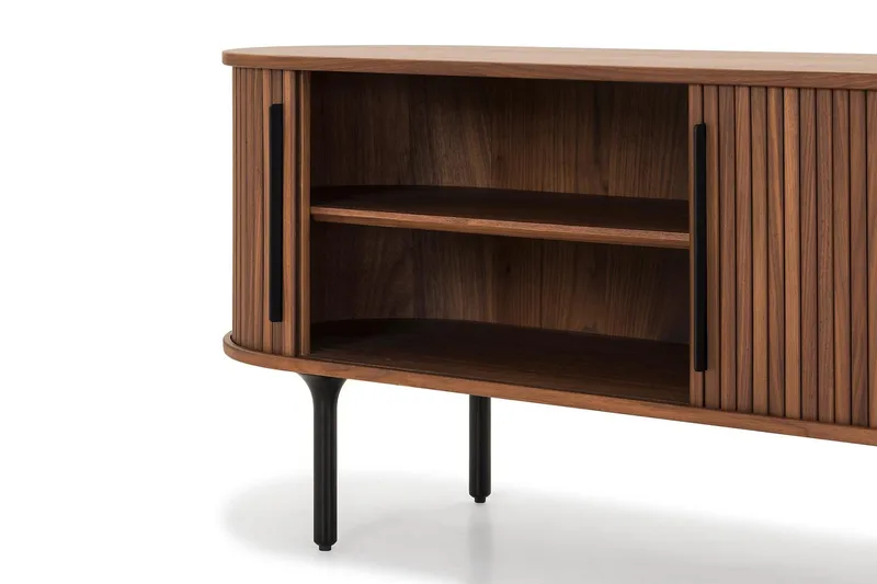 Noira Oval TV-benk Valnøtt 150x45 cm Ribbet - Mørkebrunt / Brunt Tre - Møbler - Mediamøbel & tv møbel - TV-benk & mediabenk