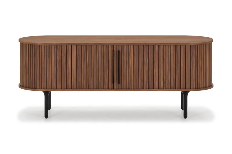 Noira Ribbet Oval TV-benk 150 cm med Oppbevaring i Tre og Valnøtt, Brun
