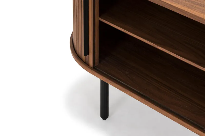 Noira Ribbet Oval TV-benk 150 cm med Oppbevaring i Tre og Valnøtt - Brun - Møbler - Mediamøbel & tv møbel - TV-benk & mediabenk