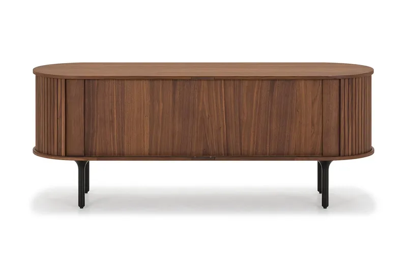 Noira Ribbet Oval TV-benk 150 cm med Oppbevaring i Tre og Valnøtt - Brun - Møbler - Mediamøbel & tv møbel - TV-benk & mediabenk
