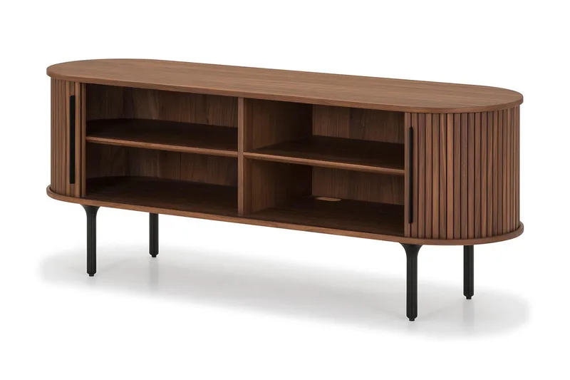 Noira Ribbet Oval TV-benk 150 cm med Oppbevaring i Tre og Valnøtt - Brun - Møbler - Mediamøbel & tv møbel - TV-benk & mediabenk