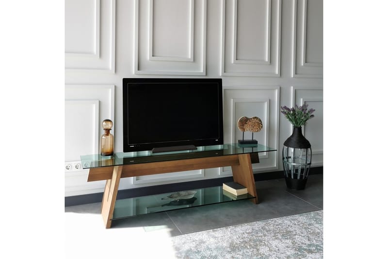 Noralee TV-benk 158 cm - Valnøtt/Grønn - Møbler - Mediamøbel & tv møbel - TV-benk & mediabenk