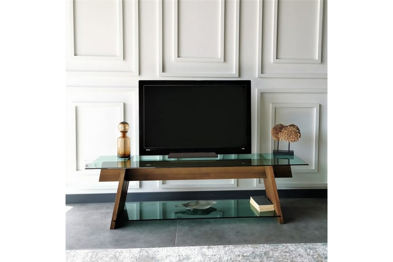 Noralee TV-benk 158 cm - Valnøtt/Grønn - Møbler - Mediamøbel & tv møbel - TV-benk & mediabenk