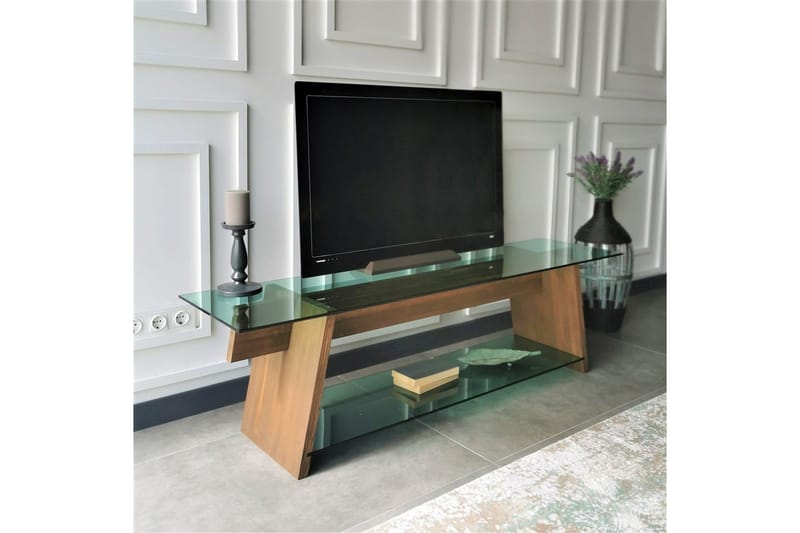 Noralee TV-benk 158 cm - Valnøtt/Grønn - Møbler - Mediamøbel & tv møbel - TV-benk & mediabenk