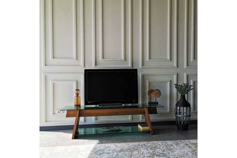 Noralee TV-benk 158 cm - Valnøtt/Grønn - Møbler - Mediamøbel & tv møbel - TV-benk & mediabenk