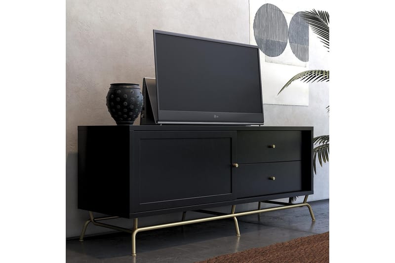 Nova Gulvstående TV-benk 150 cm med Oppbevaring i Malt Tre - Svart - Møbler - Mediamøbel & tv møbel - TV-benk & mediabenk