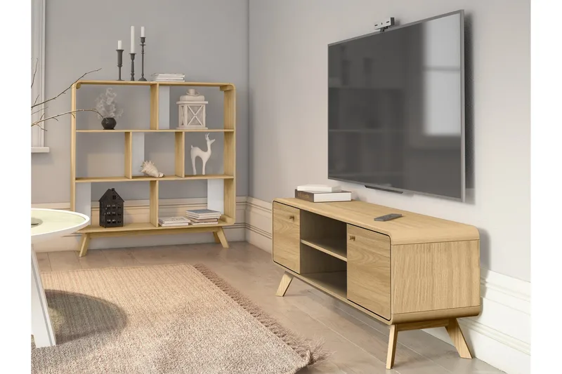 Olivet Gulvstående TV-benk 140 cm med Oppbevaring i Lyst Tre - Brun - Møbler - Mediamøbel & tv møbel - TV-benk & mediabenk