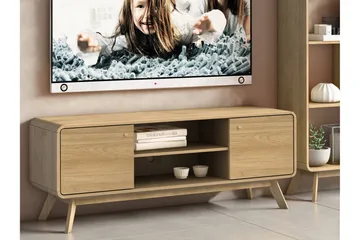 Olivet Gulvstående TV-benk 140 cm med Oppbevaring i Lyst Tre - Brun - Møbler - Mediamøbel & tv møbel - TV-benk & mediabenk