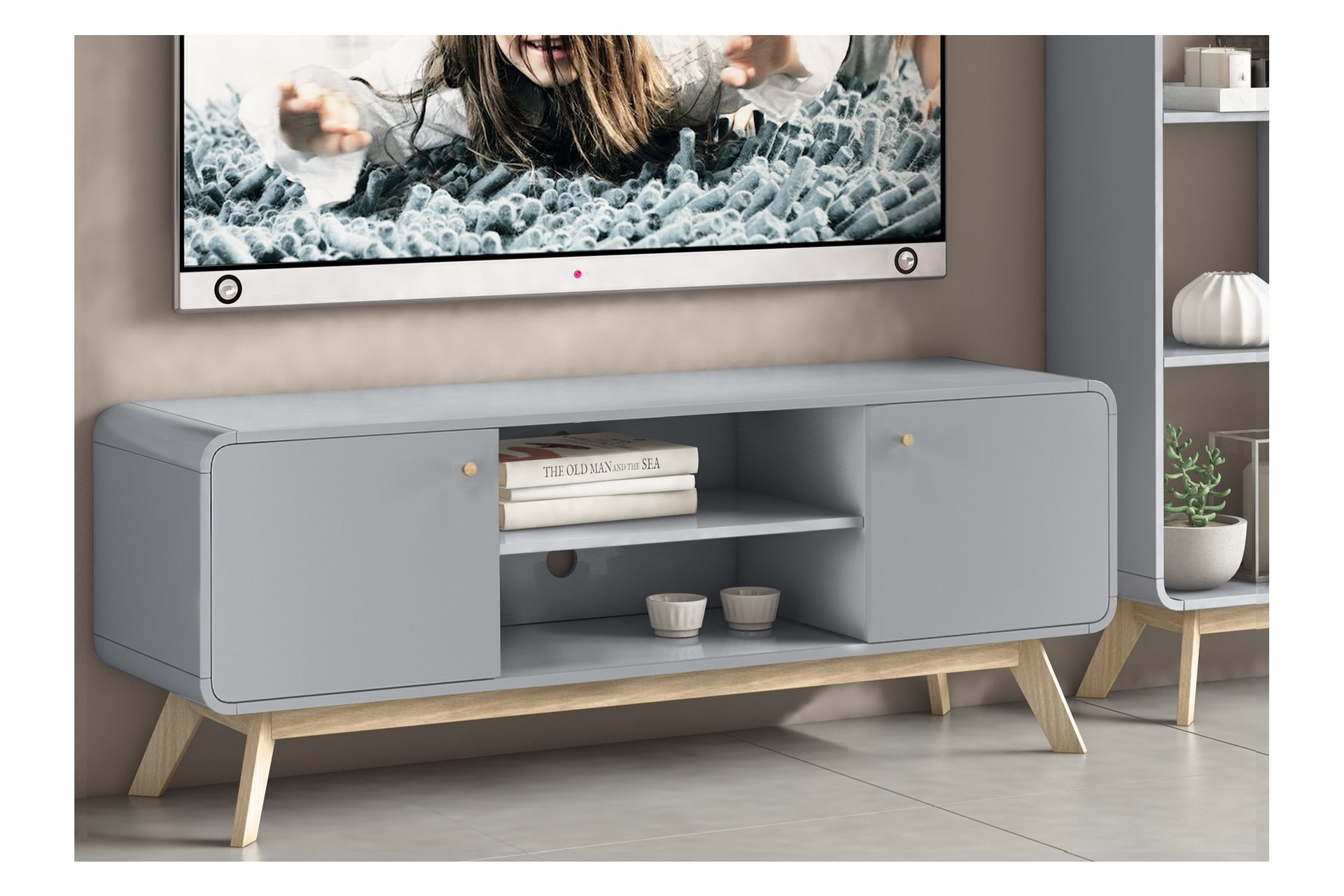 Olivet Tv-benk 140 cm - Grå - Møbler - Mediamøbel & tv møbel - TV-benk & mediabenk