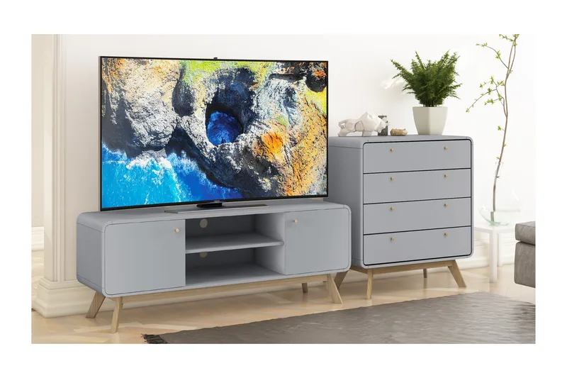 Olivet Tv-benk 140 cm - Grå - Møbler - Mediamøbel & tv møbel - TV-benk & mediabenk
