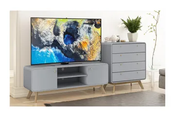 Olivet TV-benk Rektangulær 140 cm med Oppbevaring i Malt Tre - Grå - Møbler - Mediamøbel & tv møbel - TV-benk & mediabenk