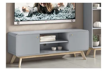 Olivet TV-benk Rektangulær 140 cm med Oppbevaring i Malt Tre - Grå - Møbler - Mediamøbel & tv møbel - TV-benk & mediabenk
