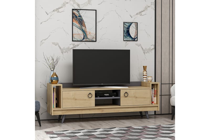 Opelika TV-benk 160 cm - Natur/Antrasitt - TV-benk & mediabenk