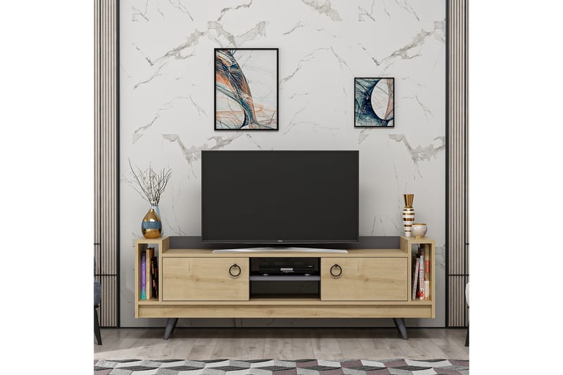 Opelika TV-benk 160 cm - Natur/Antrasitt - TV-benk & mediabenk