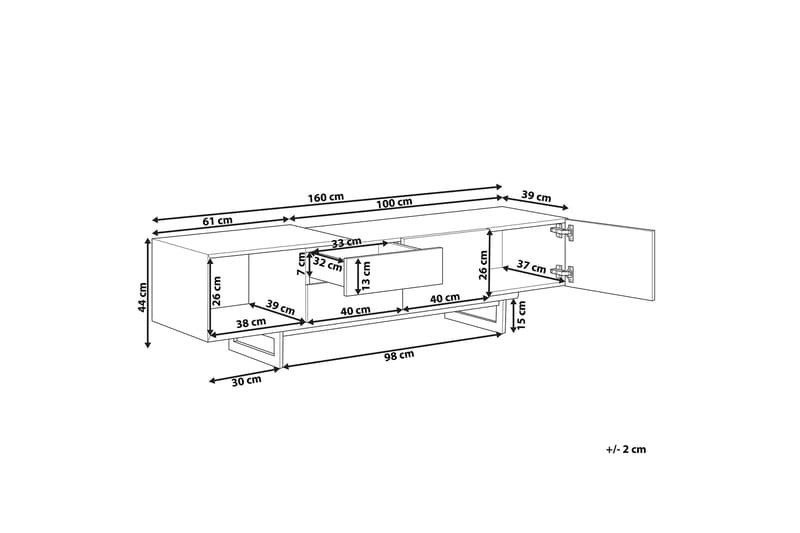 Orbetello Tv-benk 160x39 cm - Lyst Tre/Svart - TV-benk & mediabenk