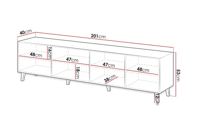 Pafos Tv-benk 40x52x200 cm - Hvit/Svart - Møbler - Mediamøbel & tv møbel - TV-benk & mediabenk