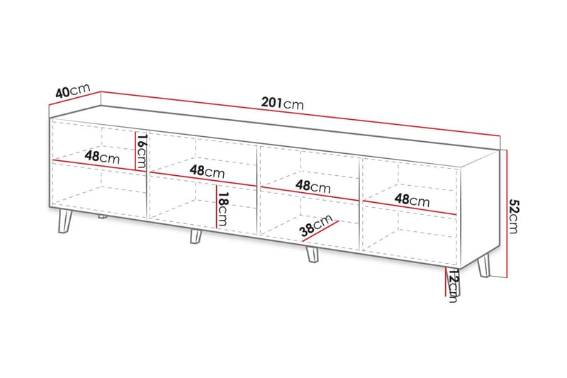 Pafos Tv-benk 40x52x200 cm - Hvit/Svart - Møbler - Mediamøbel & tv møbel - TV-benk & mediabenk