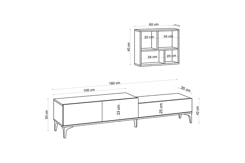 Poderas Tv-benk 180 cm - Natur/Hvit - Møbler - Mediamøbel & tv møbel - TV-benk & mediabenk