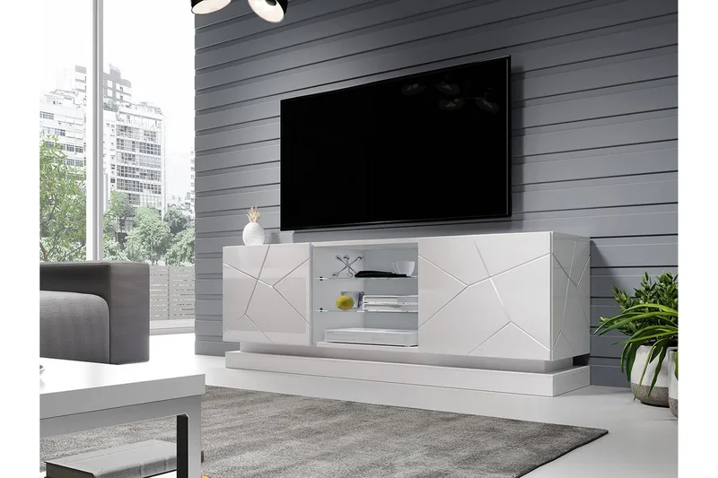 Qiu TV-Benk 40x160 cm - Hvit/Høyglans - Møbler - Mediamøbel & tv møbel - TV-benk & mediabenk