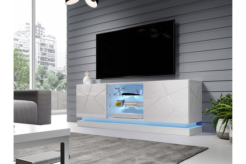Qiu TV-Benk 40x160 cm LED-belysning - Hvit/Høyglans - Møbler - Mediamøbel & tv møbel - TV-benk & mediabenk