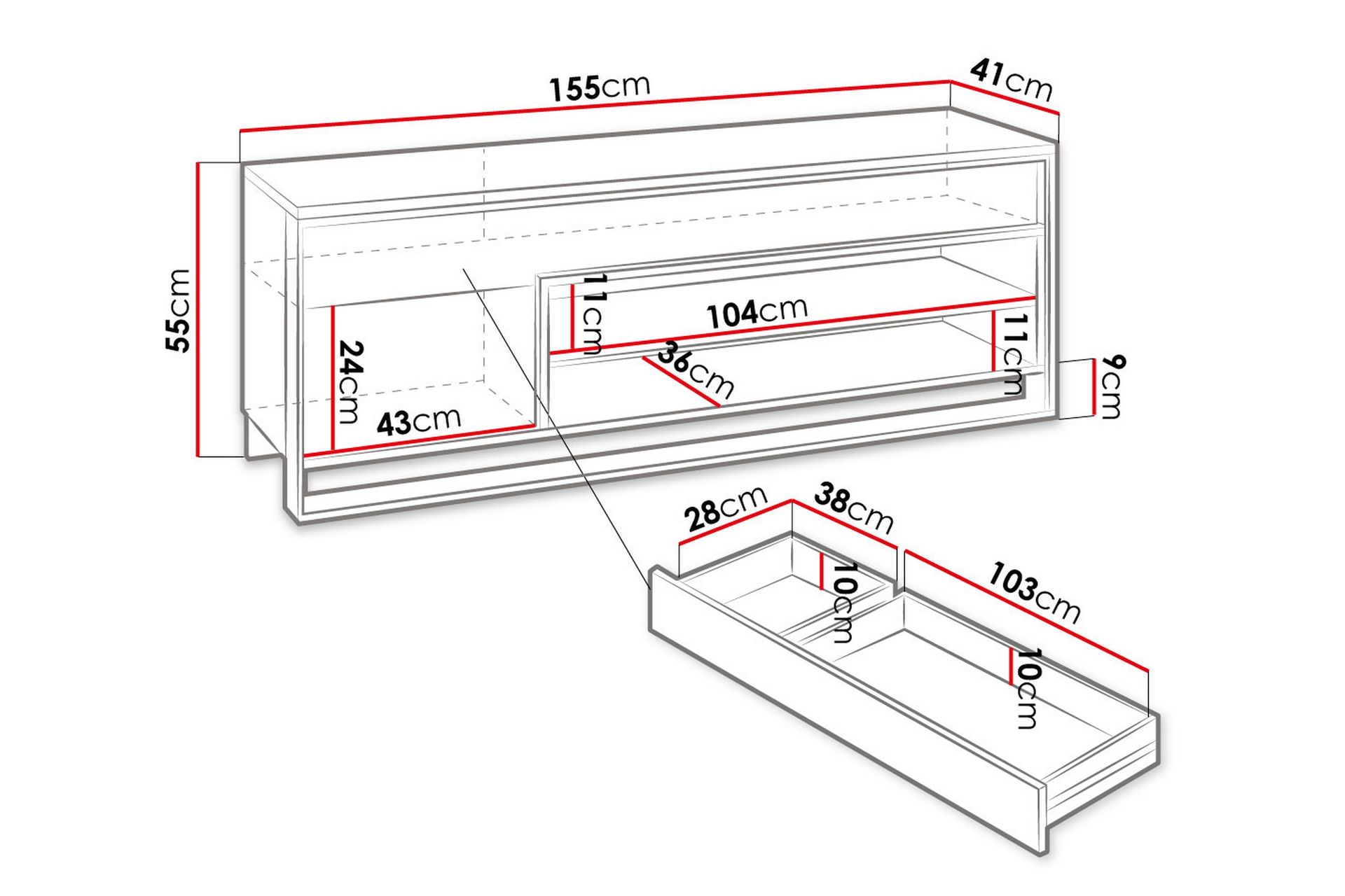 Quant 41x155 cm - Eik/Svart - Møbler - Mediamøbel & tv møbel - TV-benk & mediabenk