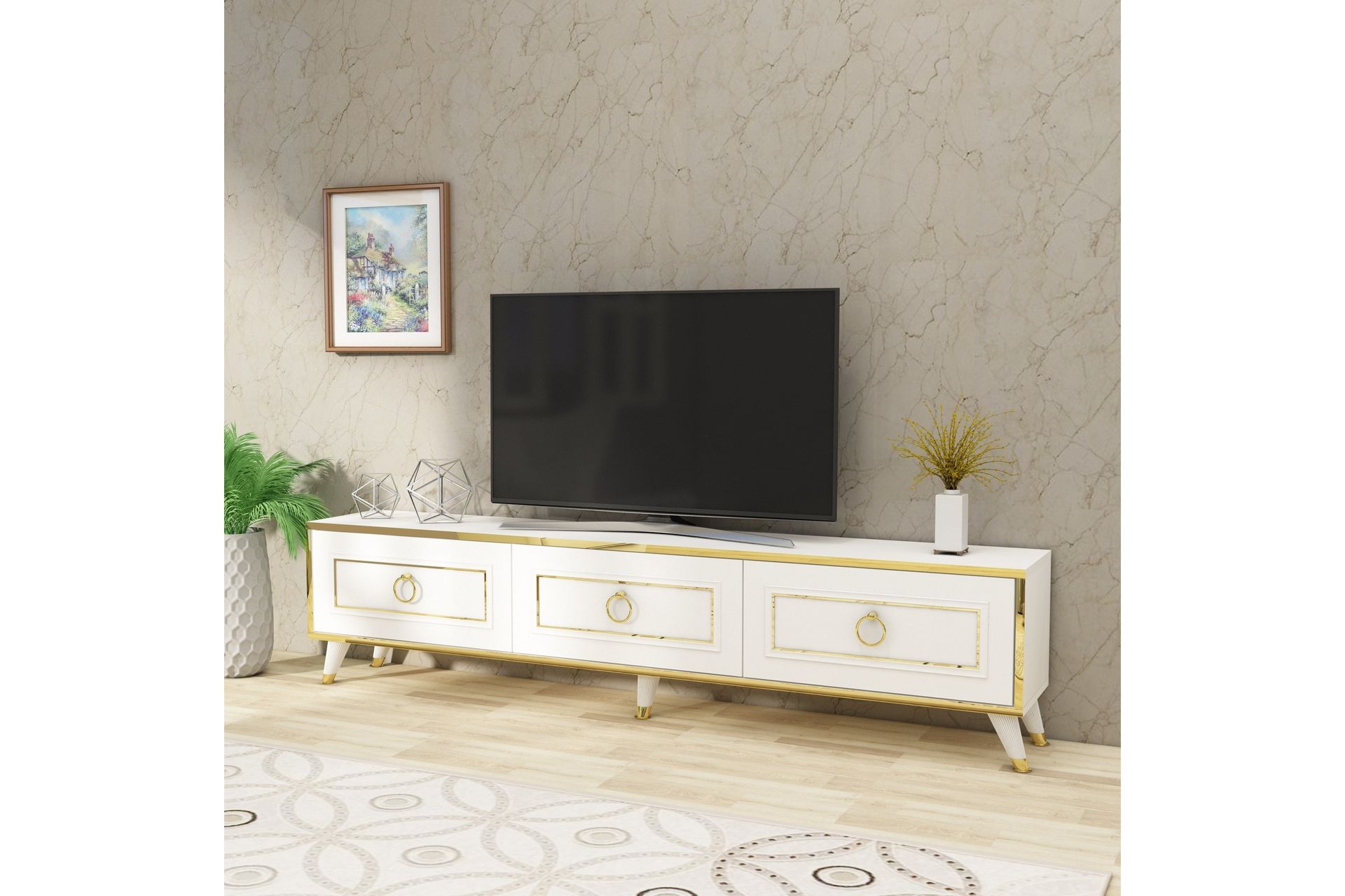 Rame TV-benk 180 cm - Gull/Hvit - Møbler - Mediamøbel & tv møbel - TV-benk & mediabenk
