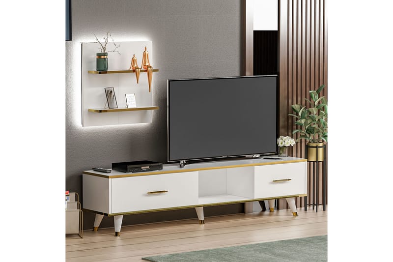 Rebelo Tv-benk 180 cm - Hvit/Natur - Møbler - Mediamøbel & tv møbel - TV-benk & mediabenk