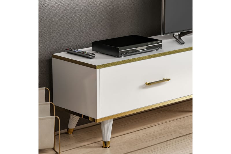 Rebelo Tv-benk 180 cm - Hvit/Natur - Møbler - Mediamøbel & tv møbel - TV-benk & mediabenk