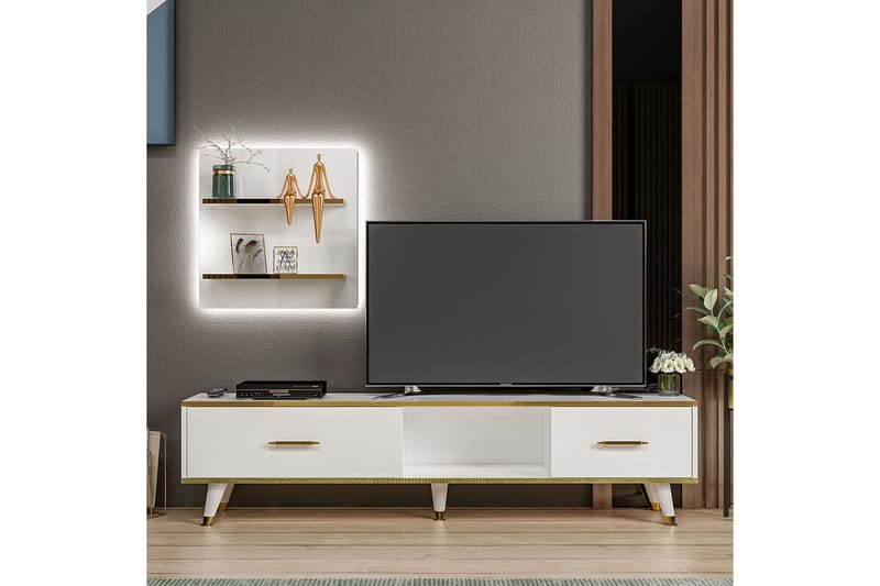 Rebelo Tv-benk 180 cm - Hvit/Natur - Møbler - Mediamøbel & tv møbel - TV-benk & mediabenk