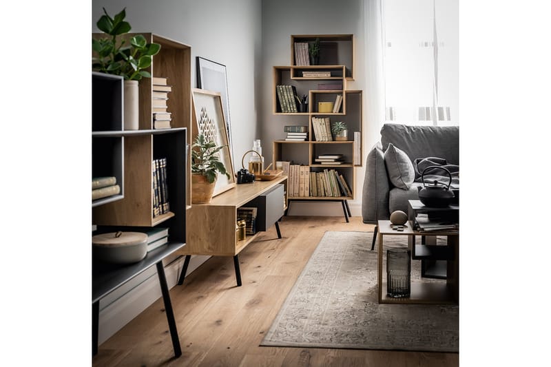 RIBBON TV-benk 160 cm med Oppbevaring Tre / Natur / Grå / Sv - VOX - Møbler - Mediamøbel & tv møbel - TV-benk & mediabenk