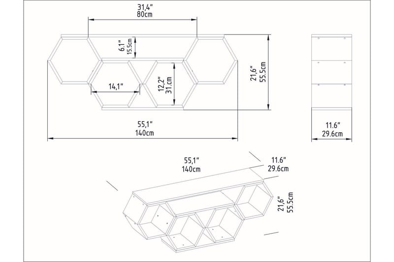 Rinorea Tv-benk 140x55,5 cm - Hvit - TV-benk & mediabenk