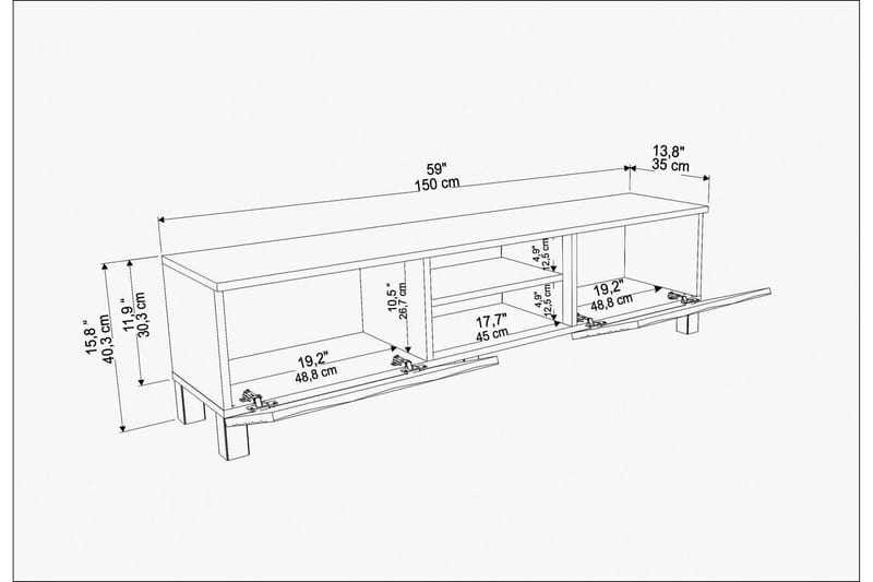 Rinorea Tv-benk 150x40,3 cm - Hvit - TV-benk & mediabenk