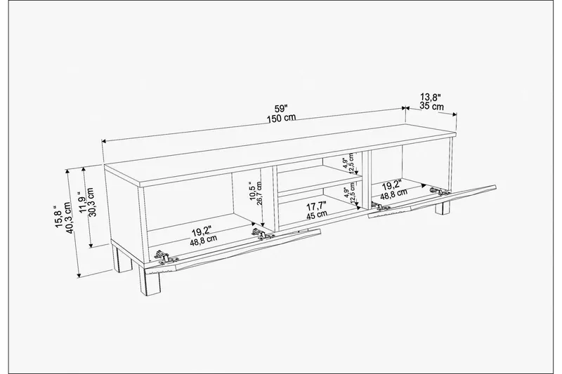 Rinorea Tv-benk 150x40,3 cm - Hvit - Møbler - Mediamøbel & tv møbel - TV-benk & mediabenk